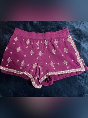 Maroon/purple Embroidered Women's Shorts